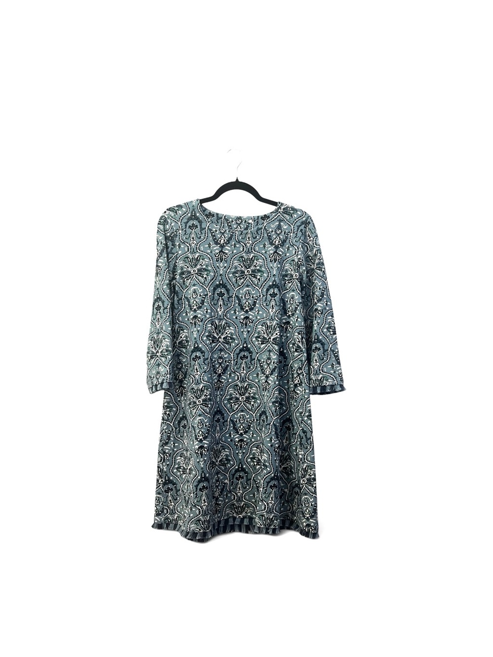 Spartina 449 Island Fringe Blue Botanic Garden Woodblock Knit Dress, M